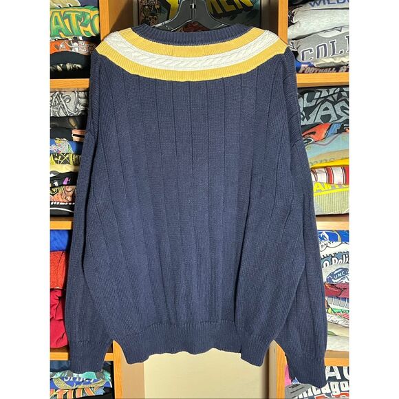 Vintage Rugger By Gant Cable Knit V Neck Preppy Sweater Hand Framed - Picture 3 of 4